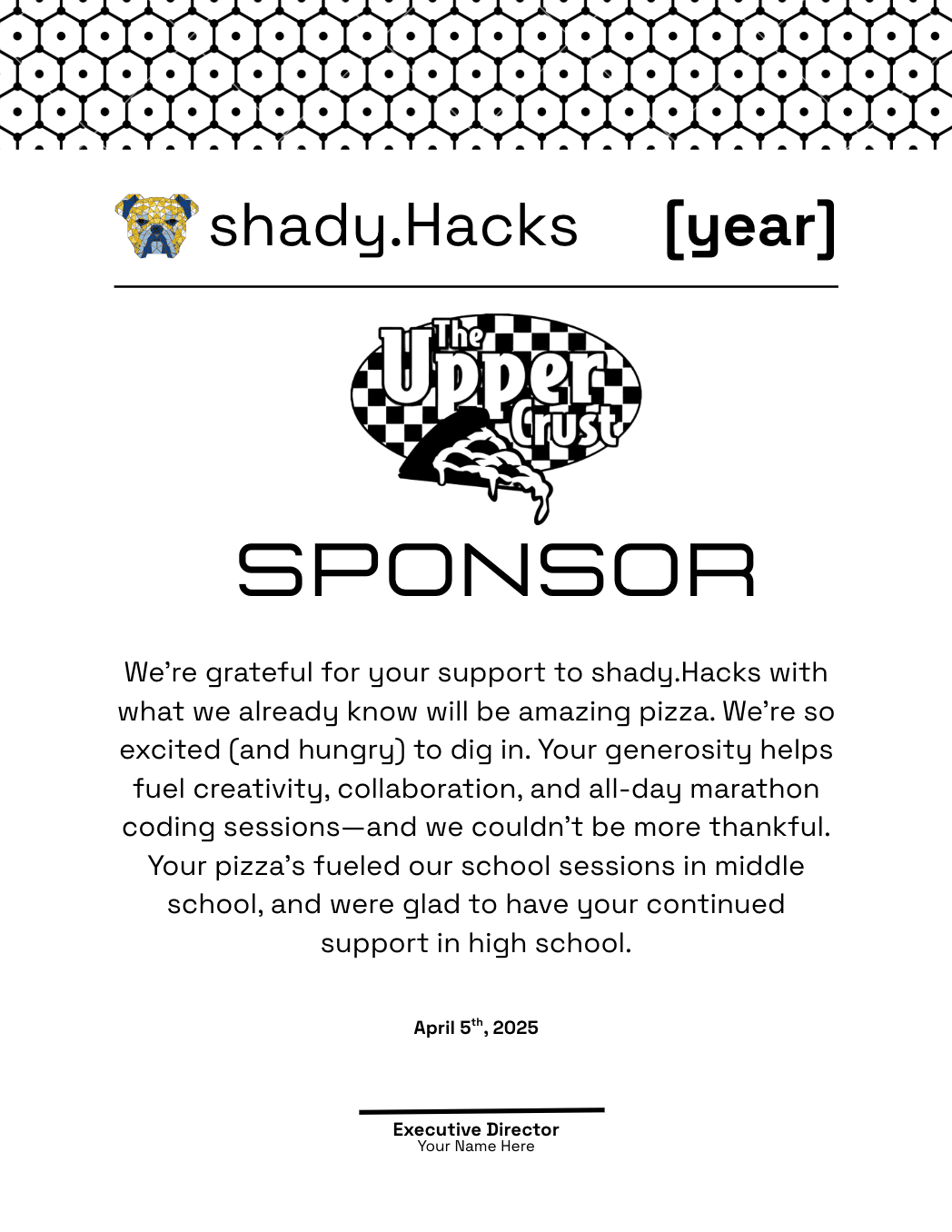 Sponsorship Thank You Note